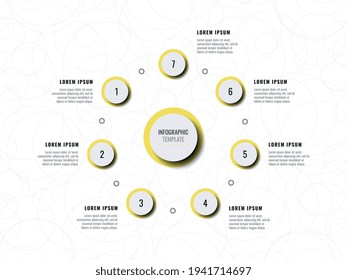 Seven steps infographic template on a white background. Modern business data visualization with text boxes. Vector illustration easy to edit and customize. Eps 10