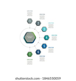 Seven Steps Infographic Template With Realistic 3d Hexagonal Elements. Business Process Data Visualisation For Annual Report, Brochure, Diagram, Workflow, Timeline, Web Design. Eps 10