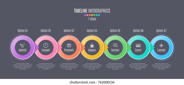 Seven steps infographic timeline, presentation, report, web design, layout.