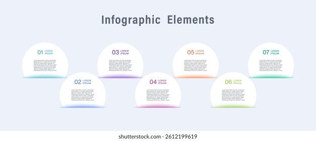 Seven steps or options vector infographic design template with semicircle elements