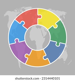 Seven steps puzzle diagram infographic. Business, idea, flow concept. Template silhouette for 7 options, parts, processes. Jigsaw timeline info graphic. Can be used for process, presentation