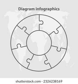 Seven steps puzzle diagram infographic. Business, idea, flow concept. Template silhouette circle for 7 options, parts, processes. Jigsaw timeline info graphic. Can be used for process, presentation