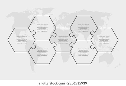 Seven steps puzzle line infographic. Business, idea, flow concept. Template for 7 options, parts, processes. Jigsaw info graphic. Can be used for process, presentation, layout, banner, graph