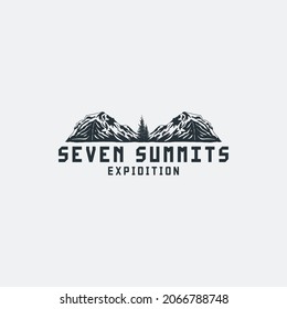 seven summits logo vector illustration with brush line art, vintage, and retro styles. silhouette seven summits mountain vector illustration isolated on white background