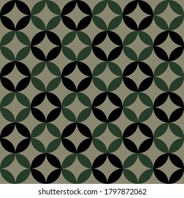 Seven Treasures Japanese Decorative Geometric Pattern with Black and Green colors. Military background concept.