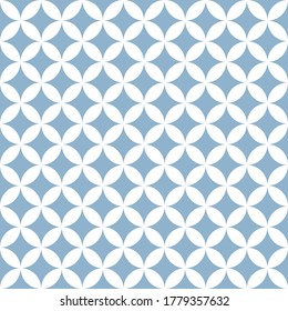 Seven treasures pattern in blue and white. Japanese seamless shippo circles pattern for wallpaper, textile, or other print. Seamless design. Classic background for spring and summer.