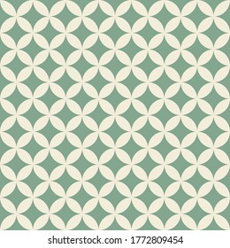 Seven treasures pattern vector in green. Japanese seamless shippo circles pattern for wallpaper, textile, or other classic print. Seamless design. Traditional background for spring and summer.