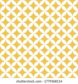 Seven treasures pattern in yellow and white. Japanese seamless shippo circles pattern for wallpaper, textile, or other print. Seamless design. Classic background for spring and summer.