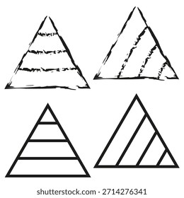 Sete formas de triângulo. Formas geométricas abstratas. Conjunto de ilustrações vetoriais. Gráfico de linha grunge. EPS 10.