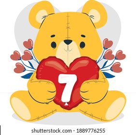 Seven, Valentine's day, cute bear, and number.