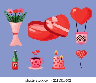 seven valentines day set icons