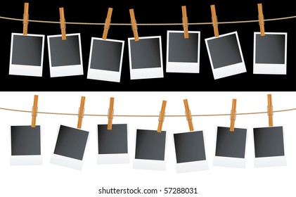 seven vector blank photos on rope, fully editable