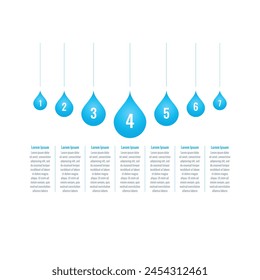 seven water drops information template. infographic for business, education, environment, science world. water drops infographic template on white background