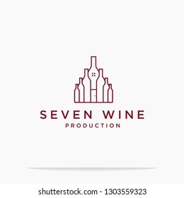 seven wine logo design. Luxury design with bottle and home. Vector illustration