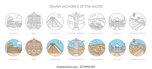 seven wonders of the world illustration