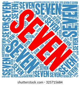 Seven word cloud on a white background.