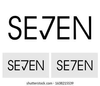 Seven; word logo for number. Seven letter with seven figure logo design. Number names typography.  Text logo studies for all numbers.