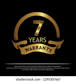 Seven year warranty golden label on white background - Vector