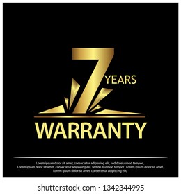 Seven year warranty golden label on black background - Vector