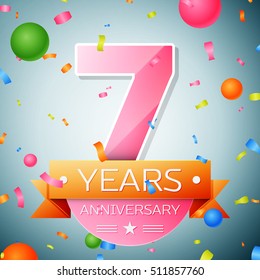 Seven years anniversary celebration background. Anniversary ribbon