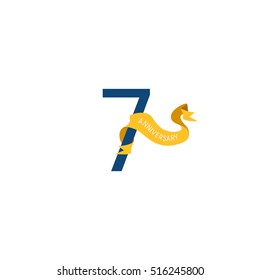 Seven Years Anniversary with Yellow Ribbon. 7th Logo Celebration Isolated on White Background