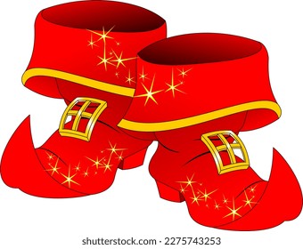 Seven-league boots. Magic boots of red color with a buckle.