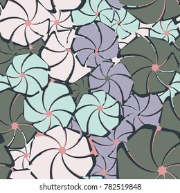 Seven-petalled abstract flowers. Seamless pattern. Fashionable camouflage.
