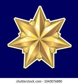 Seven-pointed realistic metallic golden star. Reward. Vector illustration