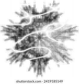 Seven-pointed spotted mandala with a highlighted sector for copying text. Gradient waves of energies against the background of an ornament. Outline on a transparent background. Vector.