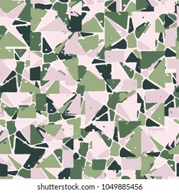 Seven-pointed stars are cut in squares. The fragments are painted in different colors. Occasional scatter. Seamless camouflage.