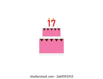 seventeen birthday cake vector illustration