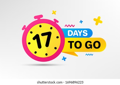 Seventeen days left icon. Countdown left days banner with timer. 17 days to go sign. Sale announcement banner. Count time for promotional offer. Promotion countdown timer. Vector