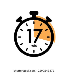 siebzehn Minuten Stoppuhr-Symbol, Timer-Symbol, Kochzeit, kosmetische oder chemische Anwendungszeit, 17 Minuten Wartezeit Vektorgrafik