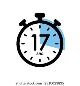 seventeen seconds stopwatch icon, timer symbol, 17 sec waiting time vector illustration