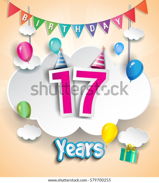 Seventeen Years Birthday Design Greeting Cards Stock Vector (Royalty ...