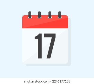El decimoséptimo día del mes con fecha 17, día diecisiete diseño del logo. Icono de calendario día plano 17. Símbolo de recordatorio. Fecha de programación del evento. Planificar la planificación. Diseño vectorial de hora de cita de reunión.