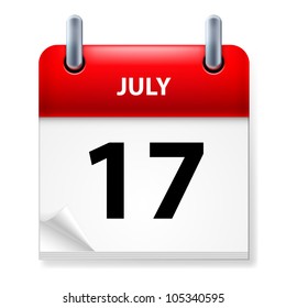 Seventeenth July in Calendar icon on white background