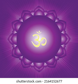 The seventh, crown or highest chakra Sahasrara in Hindu Sanskrit, a symbol of meditation, yoga. Vector
