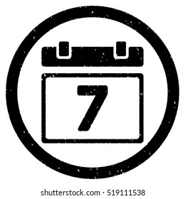 Seventh Day Leaf grainy textured icon inside circle for overlay watermark stamps. Flat symbol with dust texture.