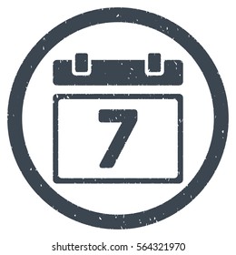 Seventh Day Leaf grainy textured icon inside circle for overlay watermark stamps. Flat symbol with unclean texture.