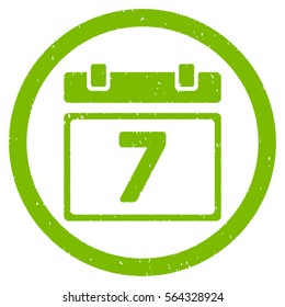 Seventh Day Leaf grainy textured icon inside circle for overlay watermark stamps. Flat symbol with scratched texture.