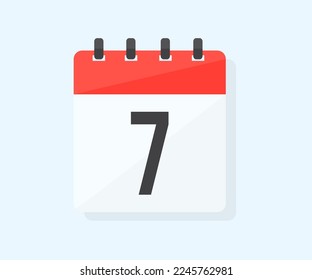 The seventh day of the month with date 7, day seven logo design. Calendar icon flat day 7. Reminder symbol. Event schedule date. Schedule planning. Meeting appointment time vector design.