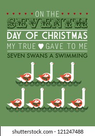 seventh day of the twelve days of christmas template vector/illustration - seven swans a swimming