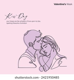 Seventh day of Valentine's Week, Kiss Day, 13th February, Social Media Vector Creative line art