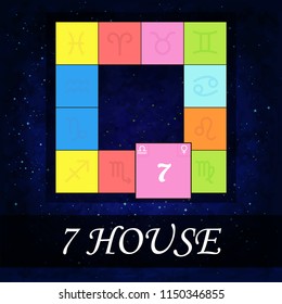 The seventh house in the horoscope. Starry background. Astrology. Vector illustration.