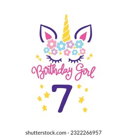 Seventh Unicorn Birthday Svg, 7th unicorn, Unicorn Face Svg, Unicorn, Birthday Girl svg, Birthday Shirt, Gift for Birthday svg,  Cut files Cricut svg