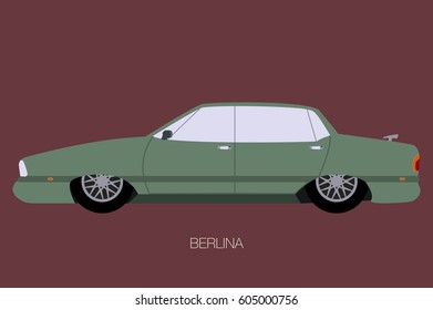 seventies american car vector, side view of car, automobile, motor vehicle