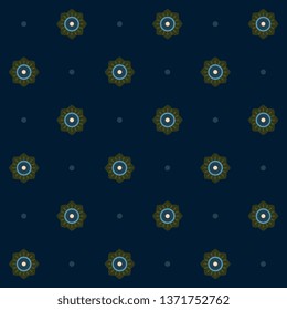 Motivo de provence de moda floral setenta. Arreglo de pequeñas flores. Diseño oriental minimalista de fondo azul marino. Elegante bloque de impresión para ropa textil, tela de vestir, ropa, pañuelo de seda.