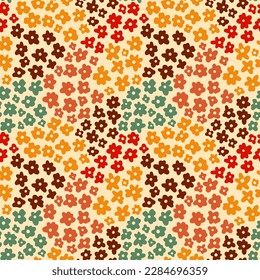 Seventies Floral Abstract Vector Seamless Pattern Retro 70s Style for Textile Fabric Wrapping Paper Greeting Card