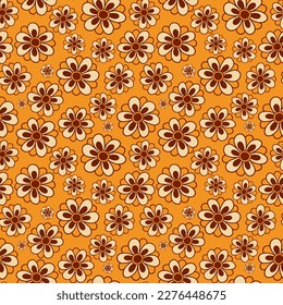Seventies Floral Geometric Vector Seamless Pattern Retro 70s Style for Textile Fabric Wrapping Paper Greeting Card